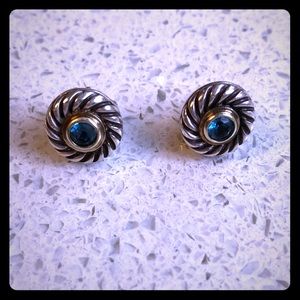 David Yurman Blue Topaz Cookie Cable Earrings